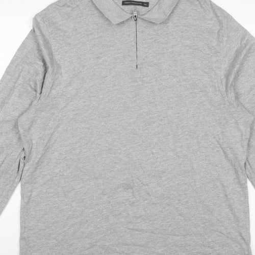 French Connection Men Grey 2XL Long Sleeve 1/4 Zip Polo Shirt