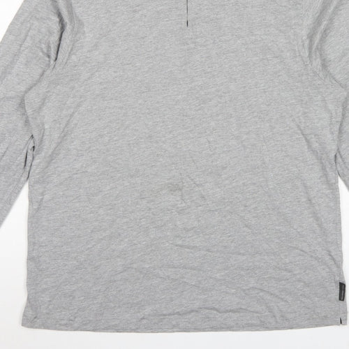 French Connection Men Grey 2XL Long Sleeve 1/4 Zip Polo Shirt