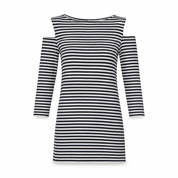 Baukjen Women Blue White Striped UK 8 Basic Boat Neck 3/4 Sleeve Jersey Top