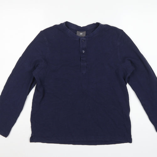 H&M Men's Blue M Long Sleeve Waffle Knit Henley Cotton T-Shirt