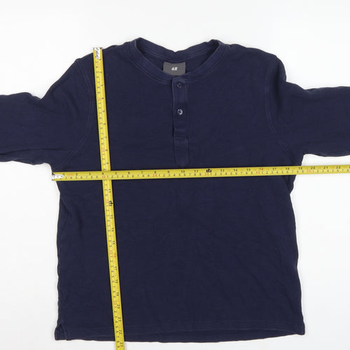 H&M Men's Blue M Long Sleeve Waffle Knit Henley Cotton T-Shirt