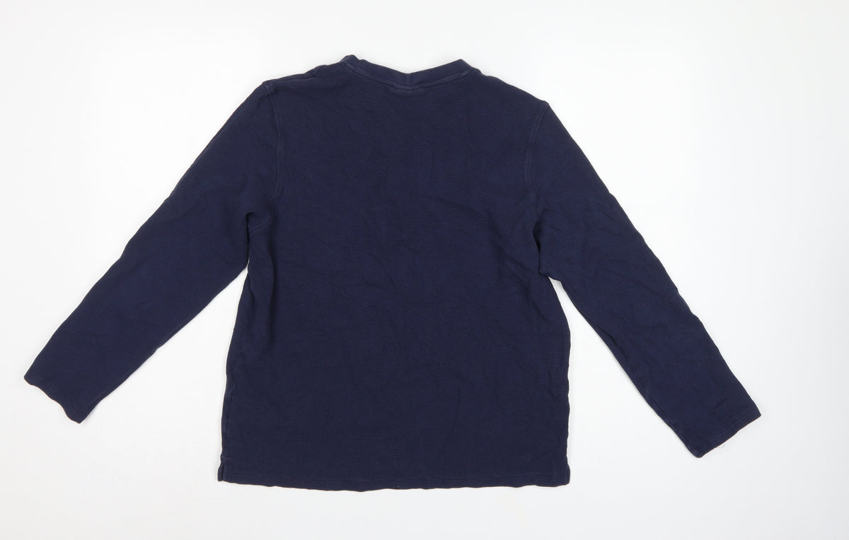H&M Men's Blue M Long Sleeve Waffle Knit Henley Cotton T-Shirt