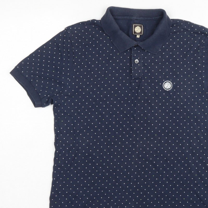 Pretty Green Men’s Blue Polka Dot Logo Short Sleeve Polo Shirt S
