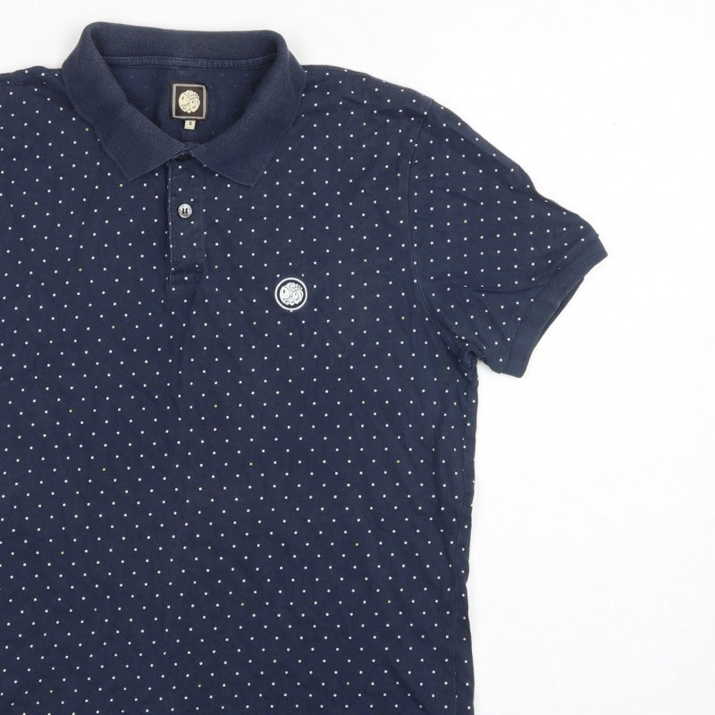 Pretty Green Men’s Blue Polka Dot Logo Short Sleeve Polo Shirt S