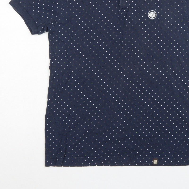Pretty Green Men’s Blue Polka Dot Logo Short Sleeve Polo Shirt S