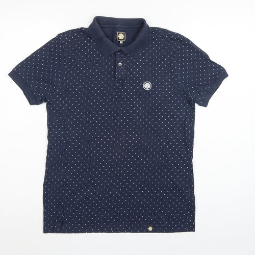 Pretty Green Men’s Blue Polka Dot Logo Short Sleeve Polo Shirt S