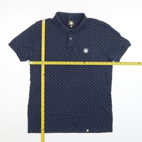 Pretty Green Men’s Blue Polka Dot Logo Short Sleeve Polo Shirt S