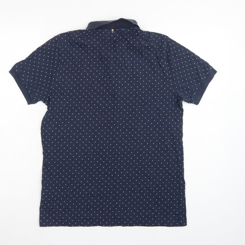 Pretty Green Men’s Blue Polka Dot Logo Short Sleeve Polo Shirt S