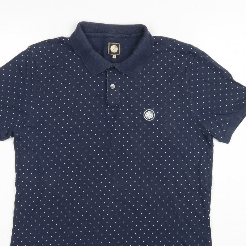 Pretty Green Men’s Blue Polka Dot Logo Short Sleeve Polo Shirt S