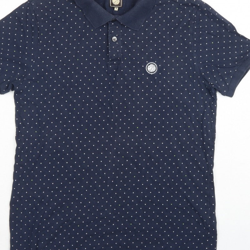 Pretty Green Men’s Blue Polka Dot Logo Short Sleeve Polo Shirt S