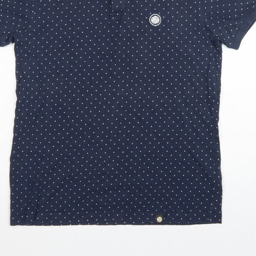 Pretty Green Men’s Blue Polka Dot Logo Short Sleeve Polo Shirt S