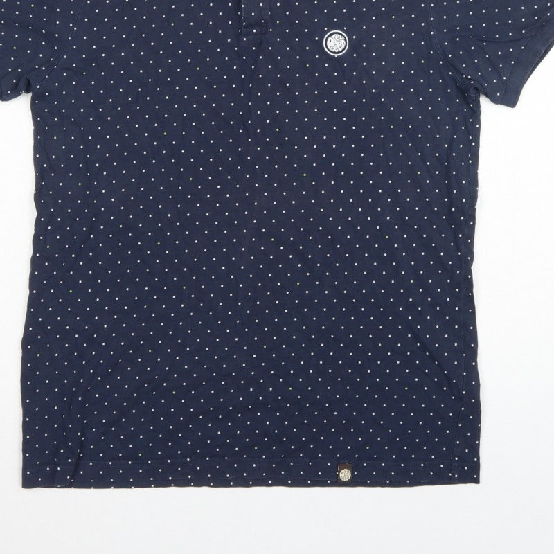 Pretty Green Men’s Blue Polka Dot Logo Short Sleeve Polo Shirt S