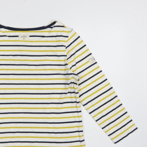 Joules Women White Navy Yellow Striped Basic Cotton Long Sleeve Top UK 14