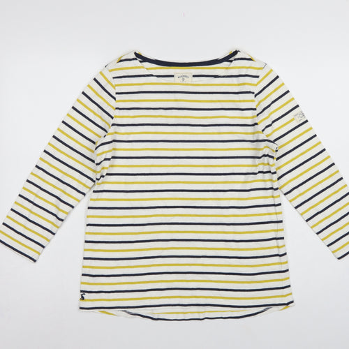 Joules Women White Navy Yellow Striped Basic Cotton Long Sleeve Top UK 14