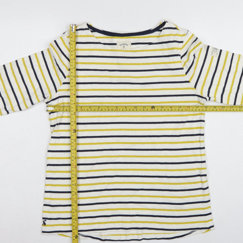 Joules Women White Navy Yellow Striped Basic Cotton Long Sleeve Top UK 14