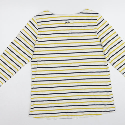 Joules Women White Navy Yellow Striped Basic Cotton Long Sleeve Top UK 14