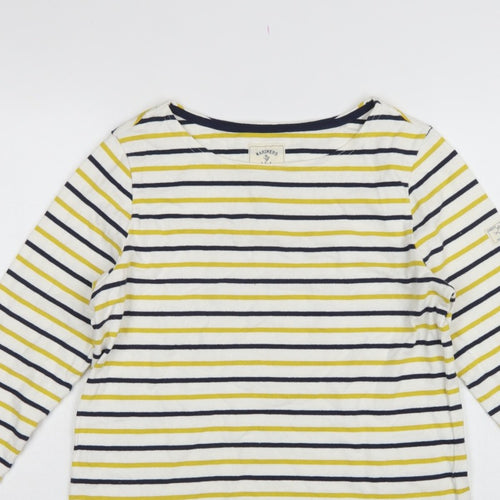Joules Women White Navy Yellow Striped Basic Cotton Long Sleeve Top UK 14
