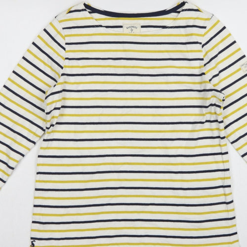 Joules Women White Navy Yellow Striped Basic Cotton Long Sleeve Top UK 14