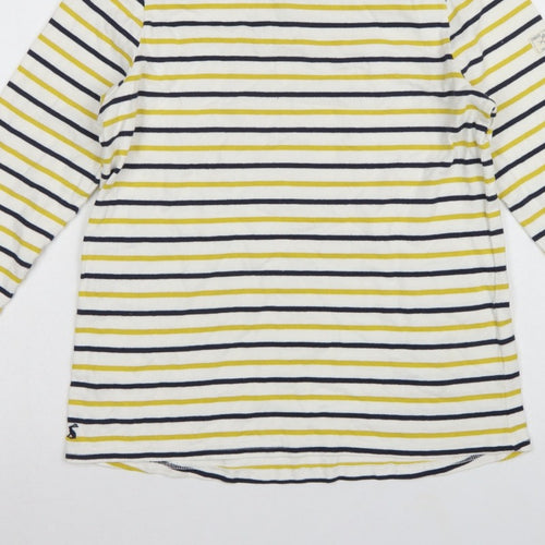 Joules Women White Navy Yellow Striped Basic Cotton Long Sleeve Top UK 14