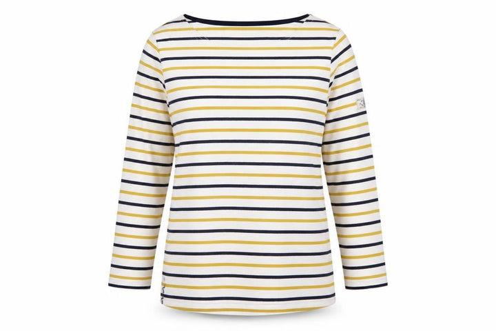 Joules Women White Navy Yellow Striped Basic Cotton Long Sleeve Top UK 14