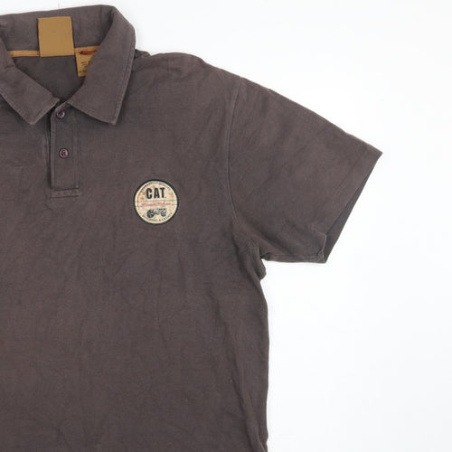 CAT Mens Brown L Premium Workwear Logo Short Sleeve Polo Shirt