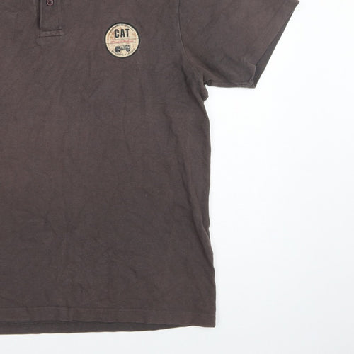 CAT Mens Brown L Premium Workwear Logo Short Sleeve Polo Shirt