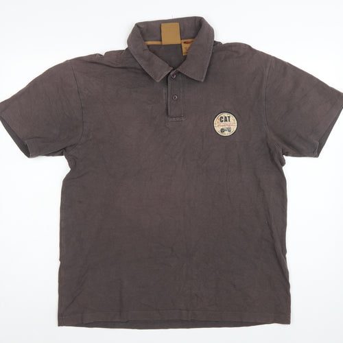 CAT Mens Brown L Premium Workwear Logo Short Sleeve Polo Shirt