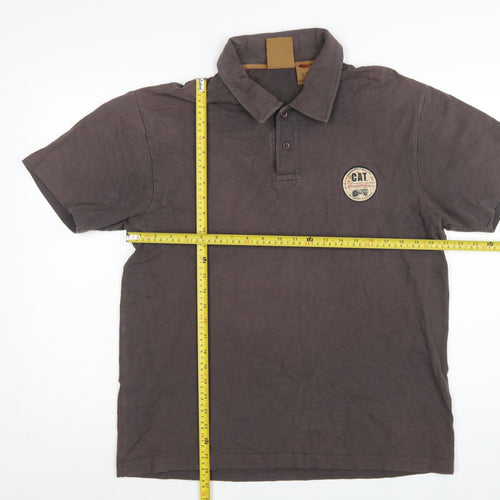 CAT Mens Brown L Premium Workwear Logo Short Sleeve Polo Shirt