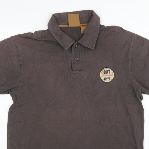 CAT Mens Brown L Premium Workwear Logo Short Sleeve Polo Shirt