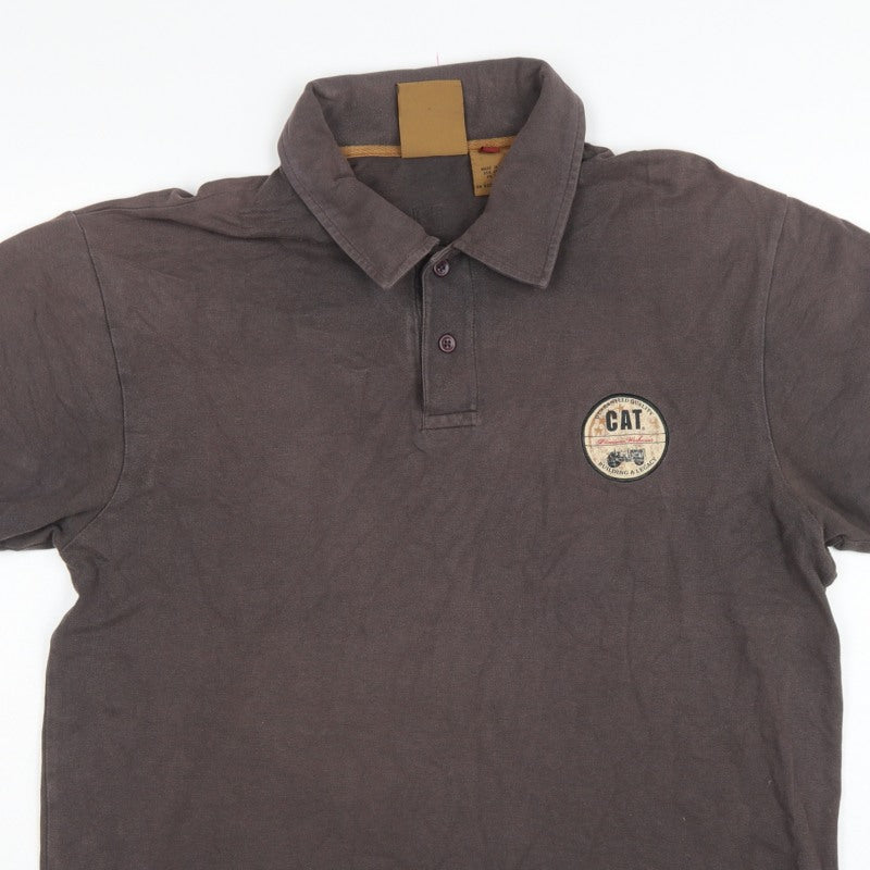 CAT Mens Brown L Premium Workwear Logo Short Sleeve Polo Shirt
