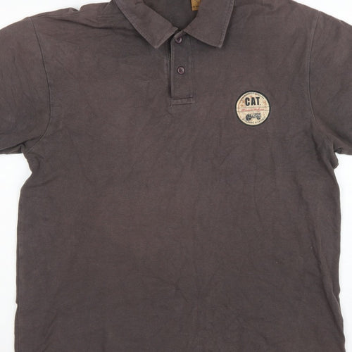 CAT Mens Brown L Premium Workwear Logo Short Sleeve Polo Shirt