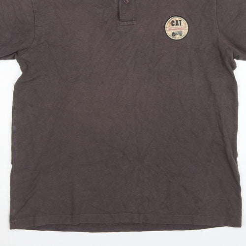 CAT Mens Brown L Premium Workwear Logo Short Sleeve Polo Shirt