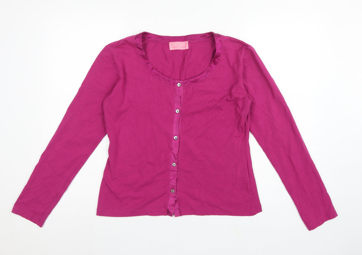 Charles Tyrwhitt Women’s Pink M Cotton Stretch Button-Up Scoop Neck Top
