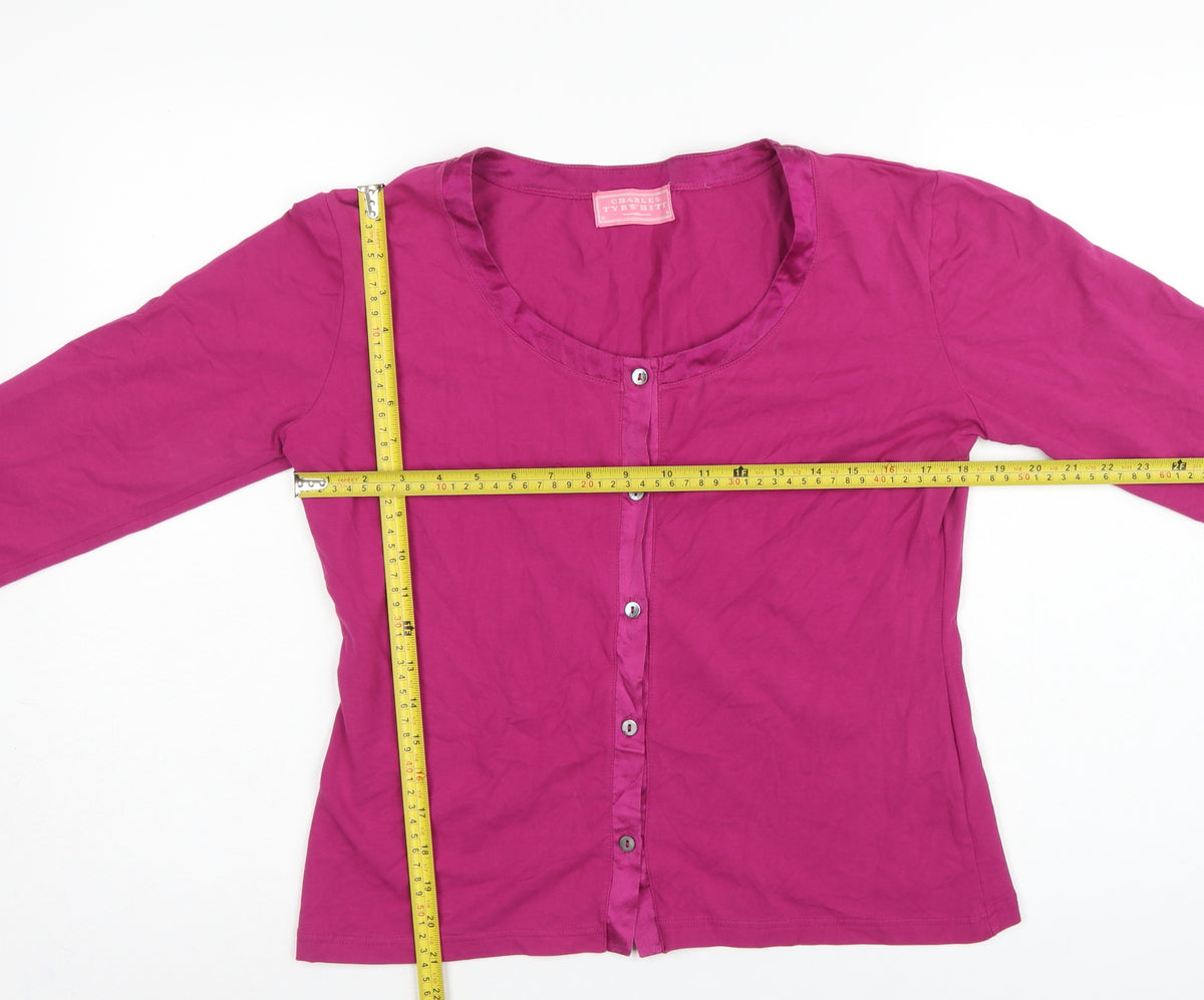 Charles Tyrwhitt Women’s Pink M Cotton Stretch Button-Up Scoop Neck Top