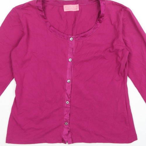 Charles Tyrwhitt Women’s Pink M Cotton Stretch Button-Up Scoop Neck Top
