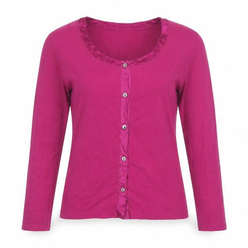 Charles Tyrwhitt Women’s Pink M Cotton Stretch Button-Up Scoop Neck Top