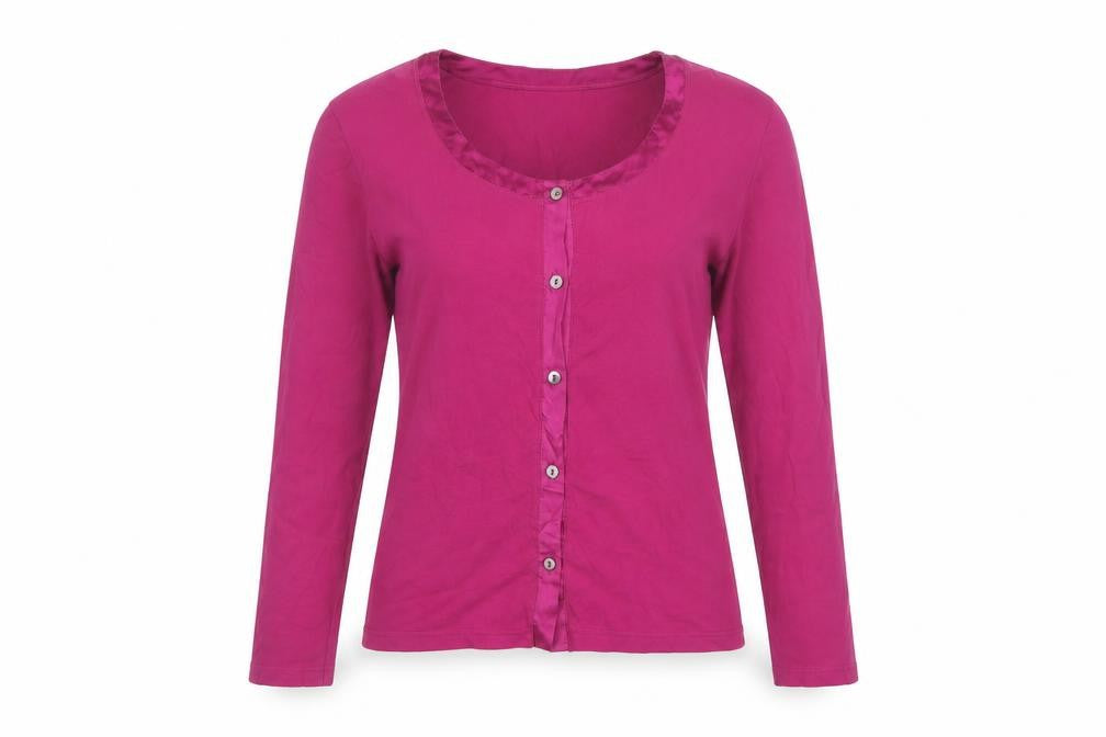 Charles Tyrwhitt Women’s Pink M Cotton Stretch Button-Up Scoop Neck Top