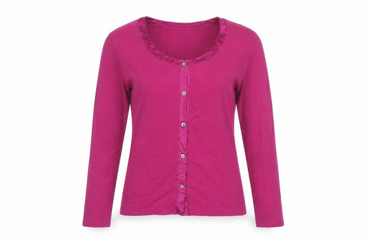 Charles Tyrwhitt Women’s Pink M Cotton Stretch Button-Up Scoop Neck Top