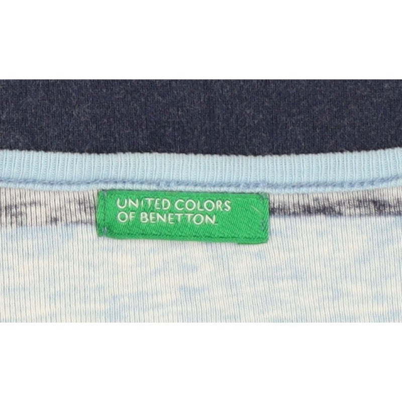 Benetton Women Blue Stripe Tie Keyhole Long Sleeve Jersey Top M