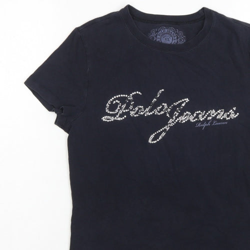 Polo Jeans Ralph Lauren Women Black XL Rhinestone Logo Stretch T-Shirt