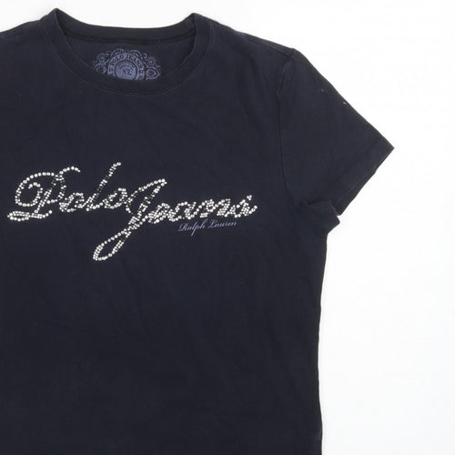 Polo Jeans Ralph Lauren Women Black XL Rhinestone Logo Stretch T-Shirt