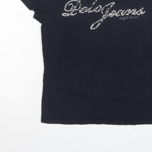 Polo Jeans Ralph Lauren Women Black XL Rhinestone Logo Stretch T-Shirt