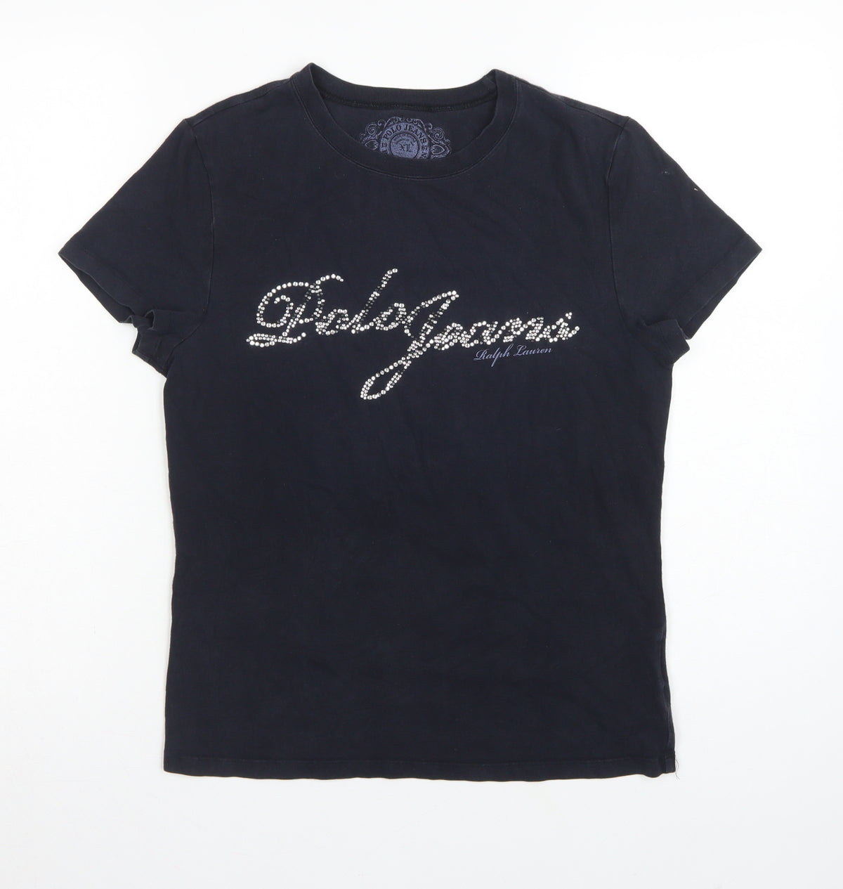 Polo Jeans Ralph Lauren Women Black XL Rhinestone Logo Stretch T-Shirt