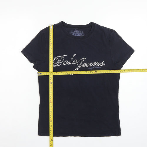 Polo Jeans Ralph Lauren Women Black XL Rhinestone Logo Stretch T-Shirt