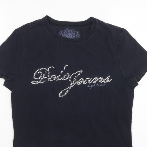 Polo Jeans Ralph Lauren Women Black XL Rhinestone Logo Stretch T-Shirt