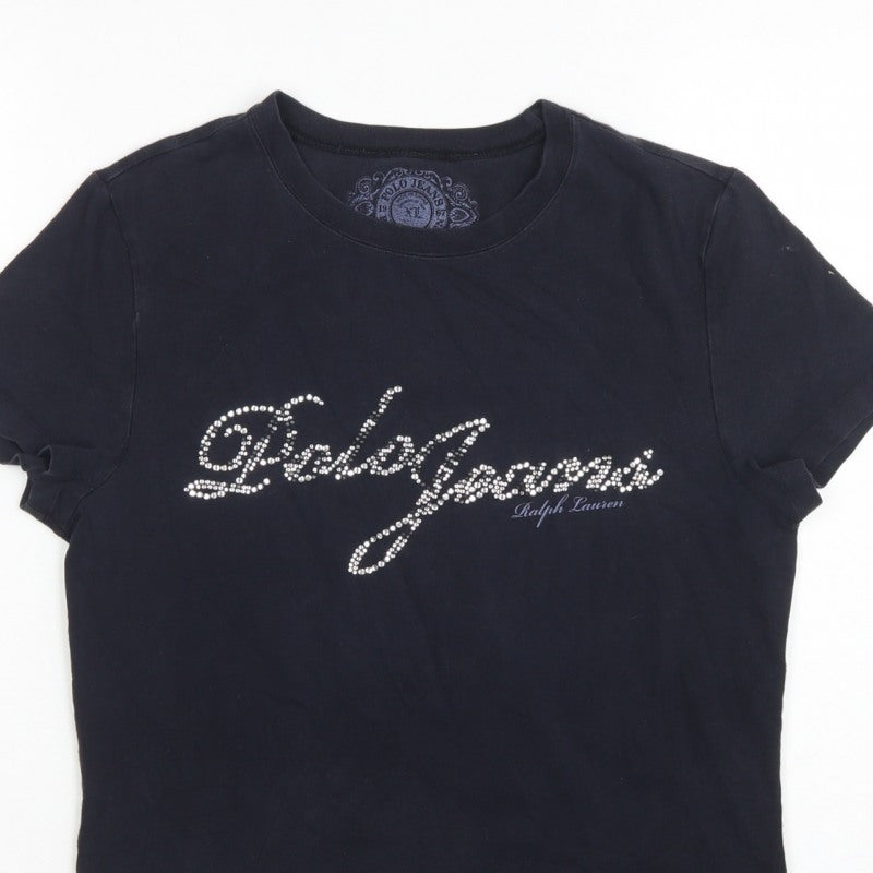 Polo Jeans Ralph Lauren Women Black XL Rhinestone Logo Stretch T-Shirt