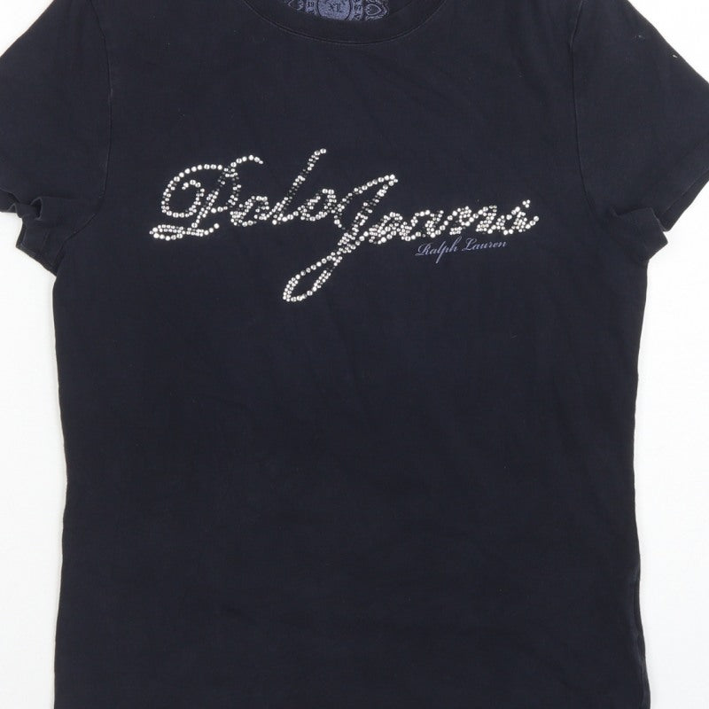 Polo Jeans Ralph Lauren Women Black XL Rhinestone Logo Stretch T-Shirt