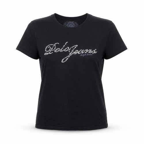 Polo Jeans Ralph Lauren Women Black XL Rhinestone Logo Stretch T-Shirt