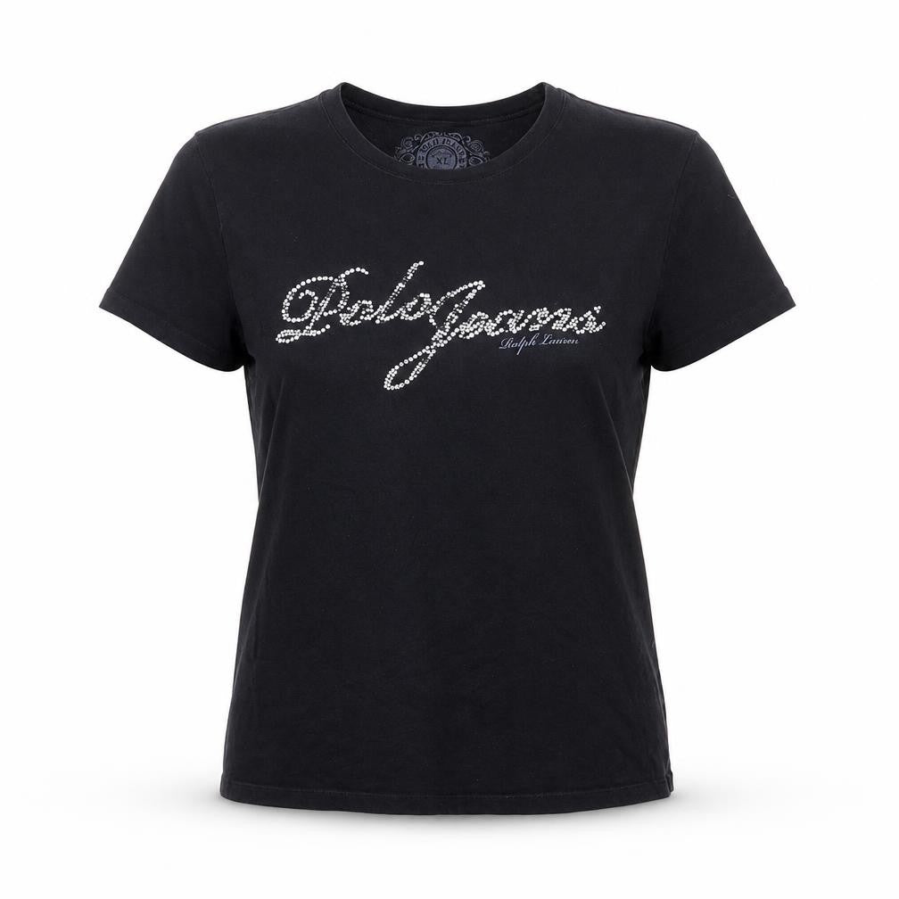 Polo Jeans Ralph Lauren Women Black XL Rhinestone Logo Stretch T-Shirt