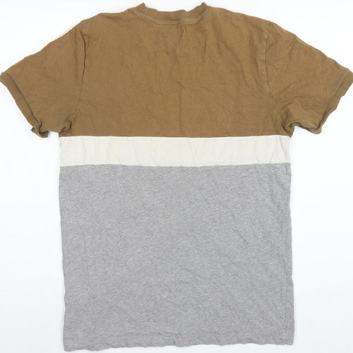 Adidas Men’s Brown Colourblock 3 Stripe Logo Crew Neck T-Shirt UK M